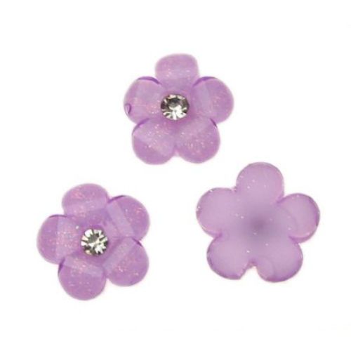 Flower with crystal pebble, bead for gluing cabochon 12 mm  purple - 10 pieces