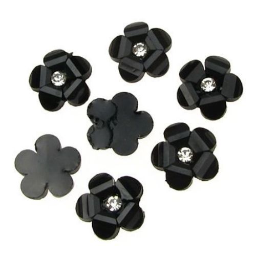 Мънисто за лепене тип кабошон 12 мм цвете камъче черно -10 броя