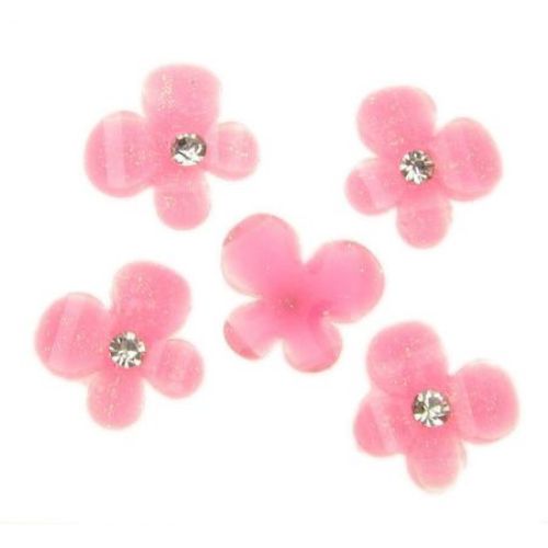Plastic Cabochon Bead / Butterfly with Crystal, 12 mm, Pink -10 pieces