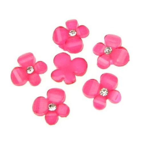 Cabochon Type Plastic Butterfly Bead with Crystal, 12 mm, Cyclamen -10 pieces