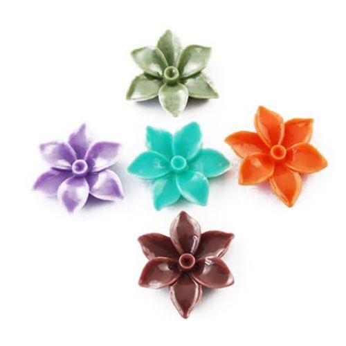 Flower resin type cabochon 30x25x5 mm mixed colors - 5 pieces