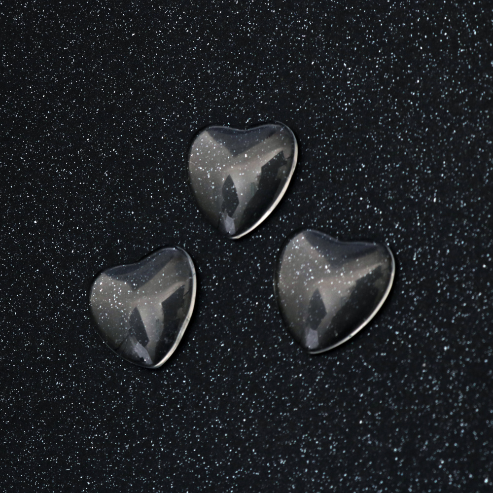 Průhledné skleněné kabošony ve tvaru srdce na lepení, 20×20×5 mm, 5 ks