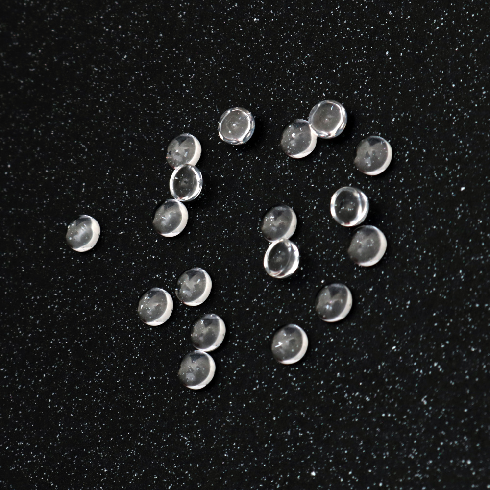 Průhledné skleněné půlkulové kabošony na lepení 6 × 3,5 mm – 20 ks