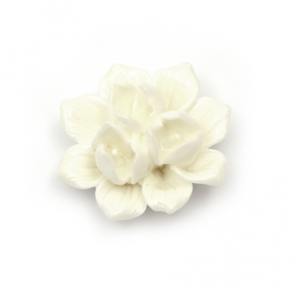 Floare de cauciuc de mărgele de tip cabochon 39x17 mm culoare alb -2 bucăți