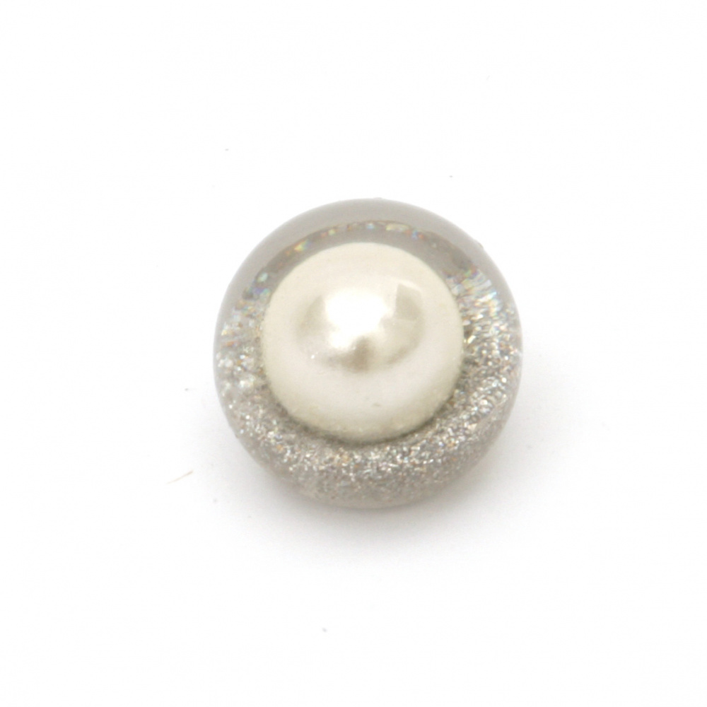 Glamorous built-in bead cabochon type 18x16 mm hole 3 mm transparent with glitter and pearl color cream