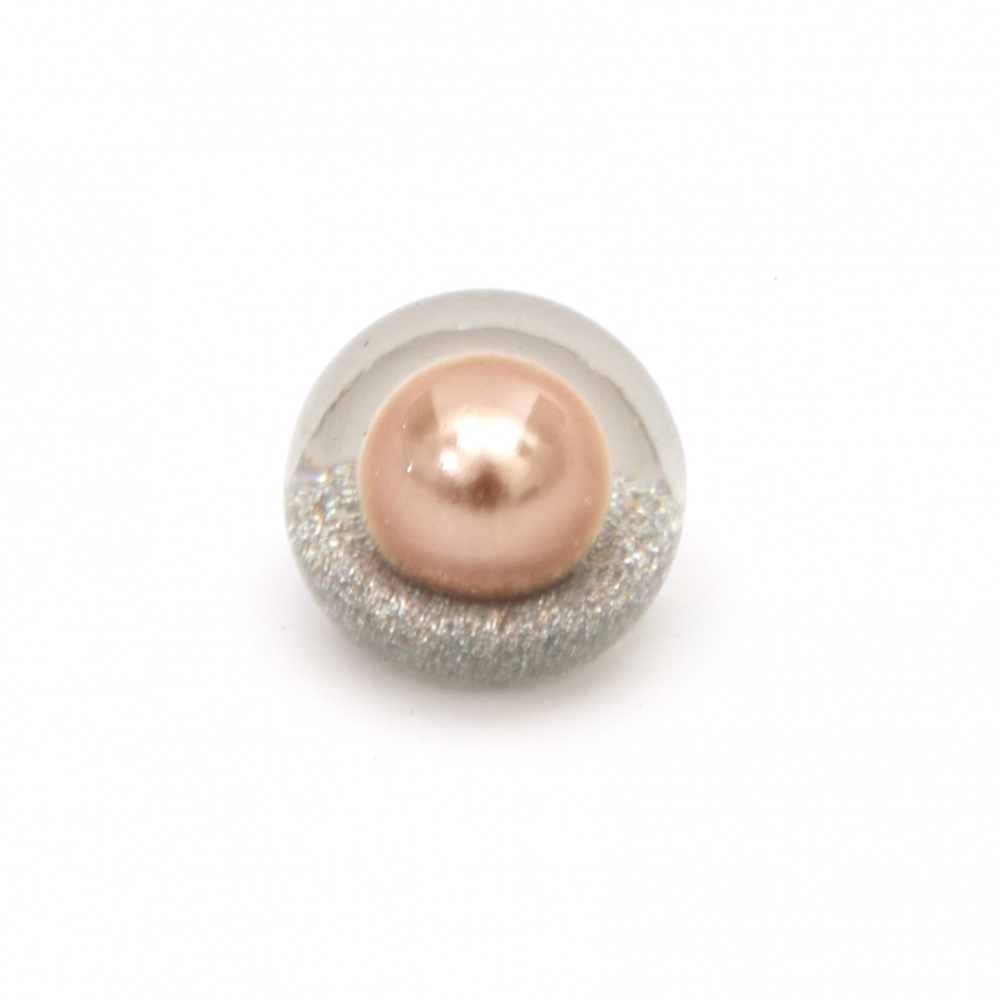 Glossy built-in bead cabochon type 18x16 mm hole 3 mm transparent with glitter and pearl coral color