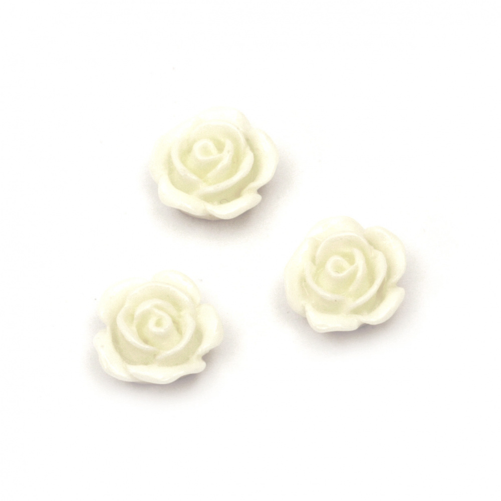 Мънисто резин тип кабошон роза 10x5.5 мм цвят бял -20 броя