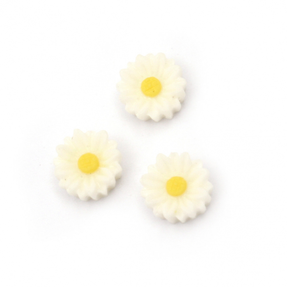 Λουλούδι, τύπου cabochon ρητίνη 9x3 mm χρώμα λευκό -20 τεμάχια