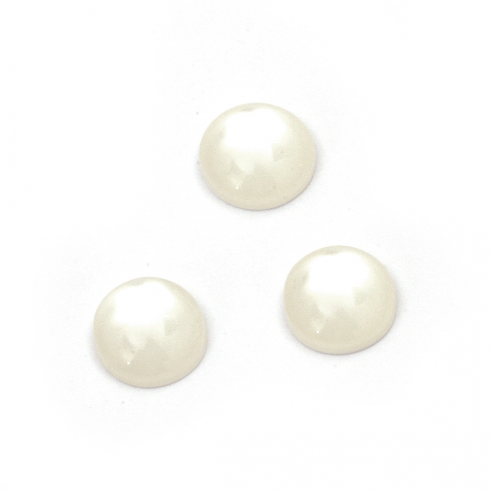 Acrylic resin round cabochon, imitation mother of pearl 8x3.5 mm color white - 20 pieces