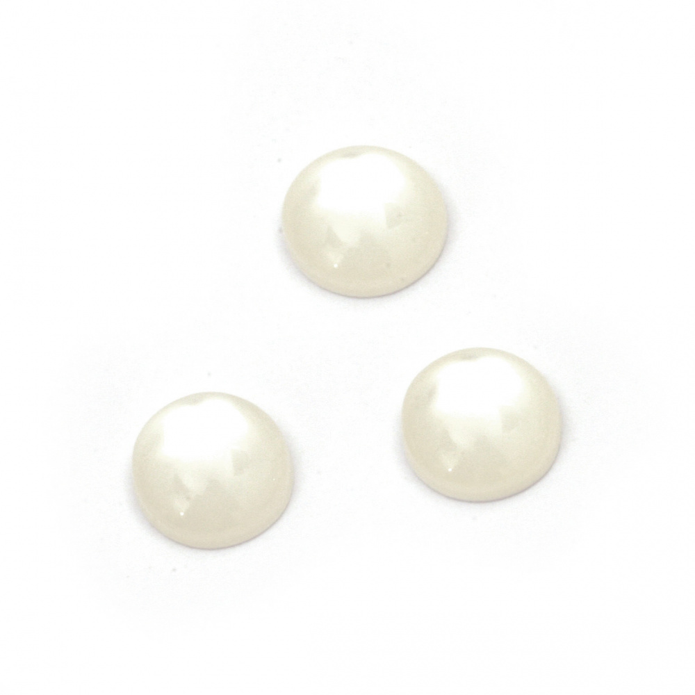 Margeel tip cauciuc imitatie perla cabochon rotund 10x3,5 mm culoare alb -20 bucăți