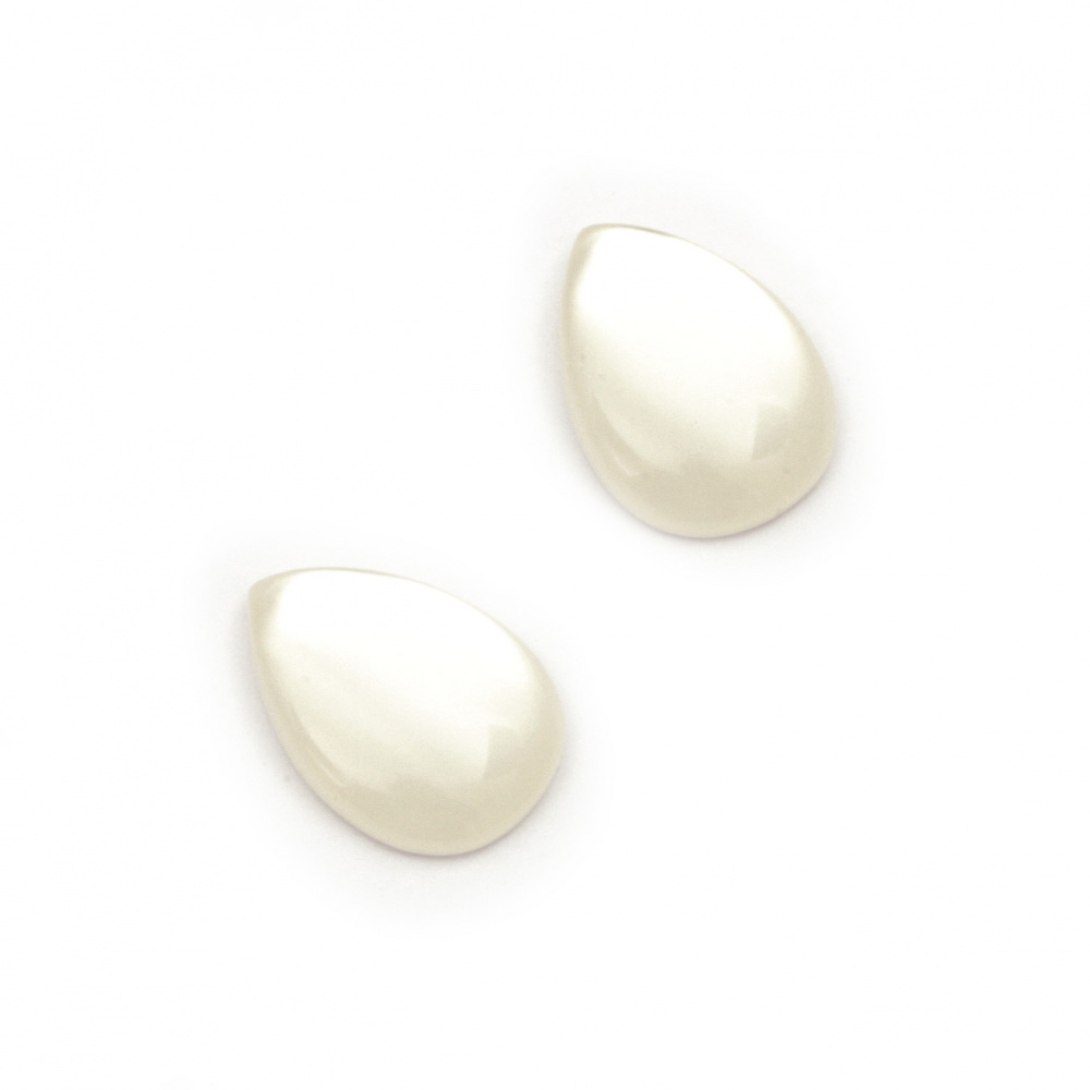Acrylic resin drop cabochon, imitation mother of pearl 14x10x3.5 mm color white - 10 pieces