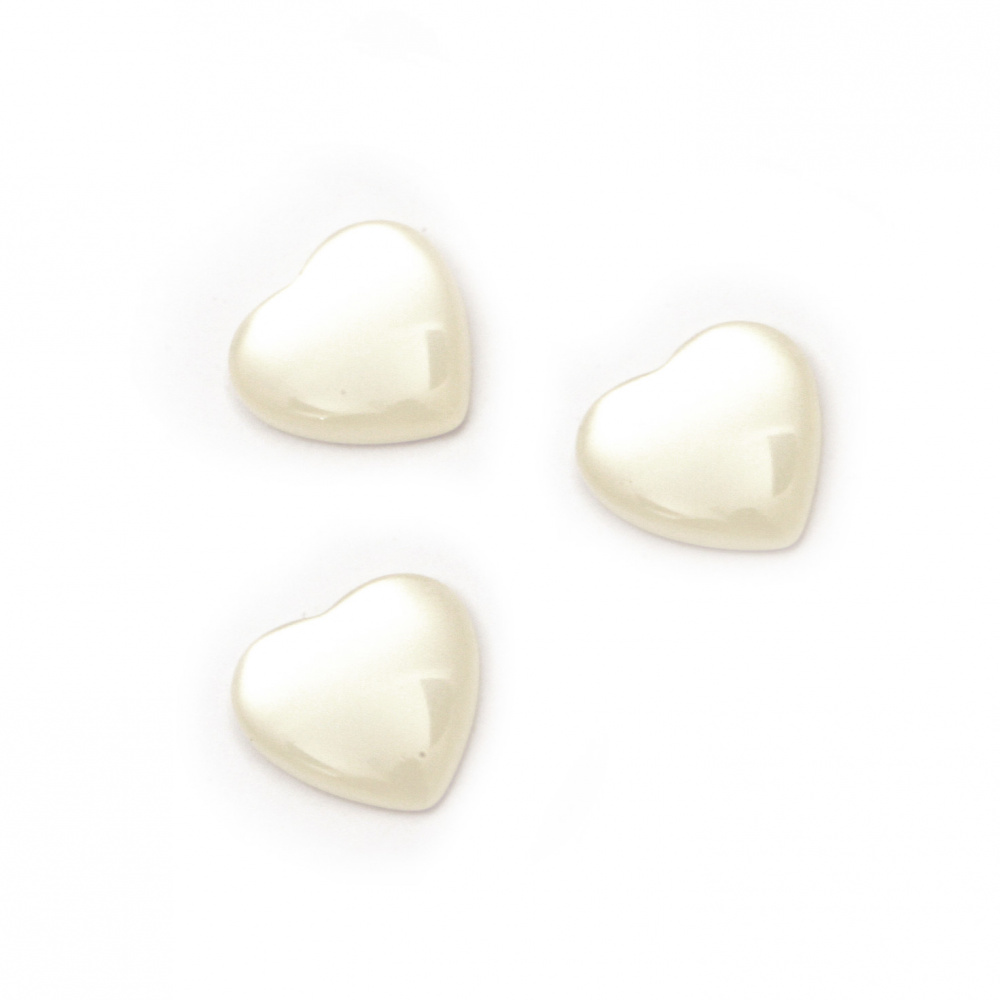 Acrylic resin heart cabochon, imitation mother of pearl  10x10x3 mm color white - 10 pieces