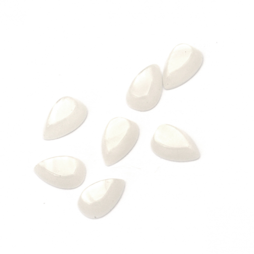 Acrylic resin drop cabochon, imitation mother of pearl 6x4x2 mm color white - 20 pieces