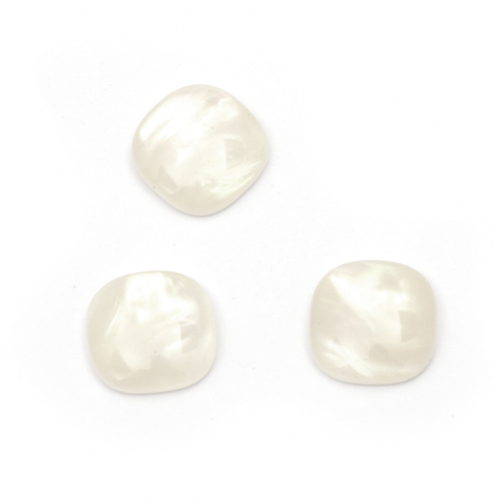Acrylic resin tile cabochon, imitation mother of pearl  12x12x4 mm color white - 10 pieces