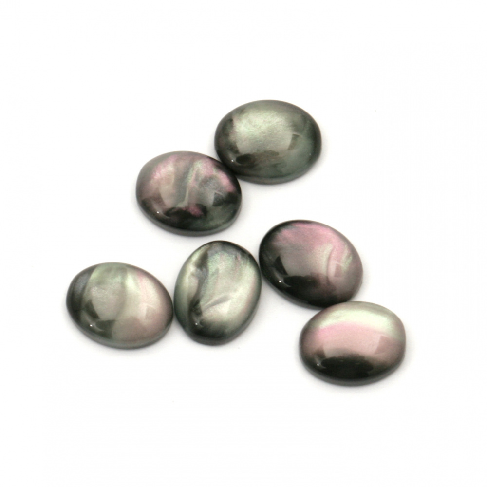 Acrylic resin ellipse cabochon, imitation mother of pearl   10x8x3.5 mm color black - 20 pieces