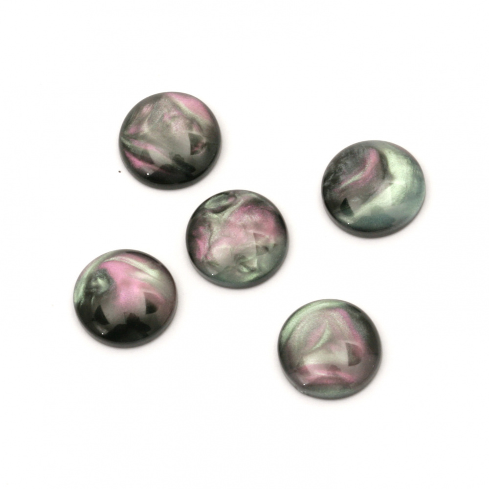 Acrylic resin round cabochon, imitation mother of pearl 10x3 mm color black -20 pieces