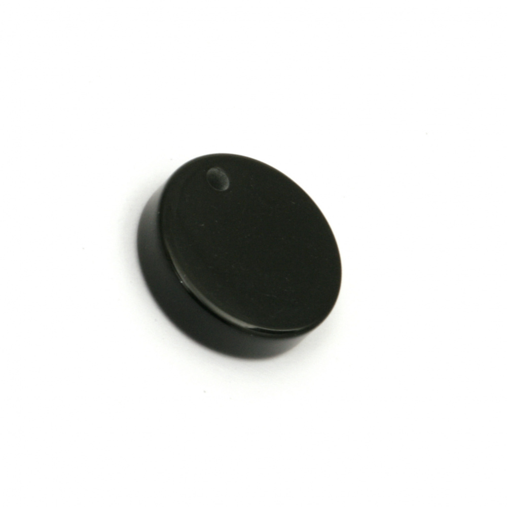 Resin acrylic coin pendant 15x4 mm hole 2 mm color black - 10 pieces