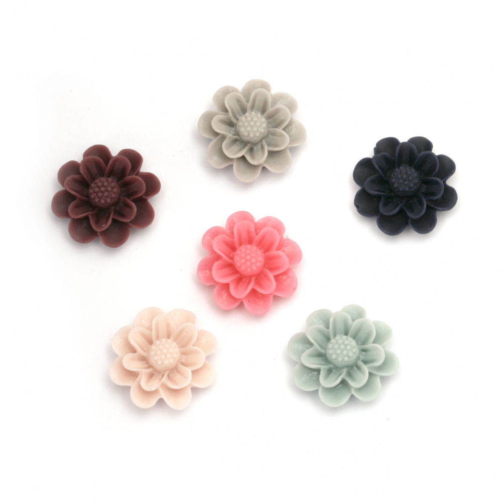 Acrylic resin flower cabochon 13x5.5 mm pastel mix - 10 pieces