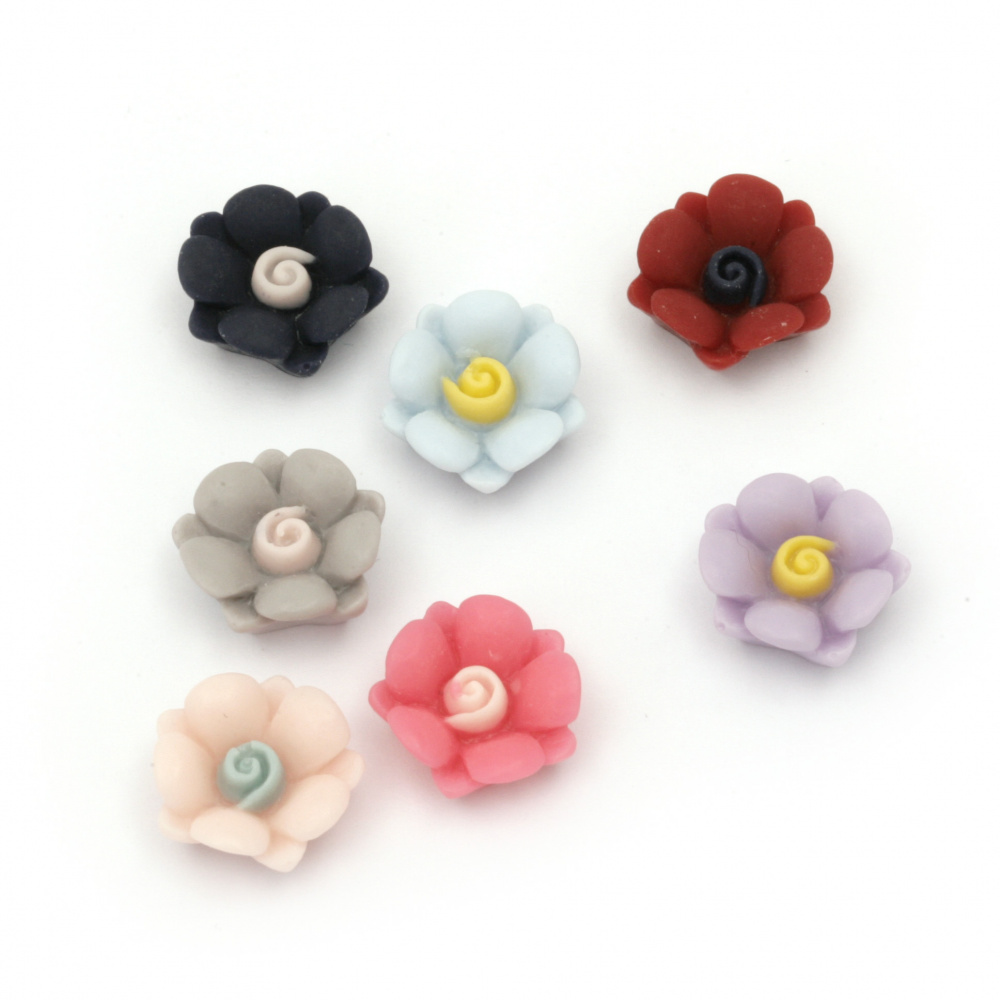 Acrylic resin flower cabochon 13x6 mm pastel mix - 10 pieces