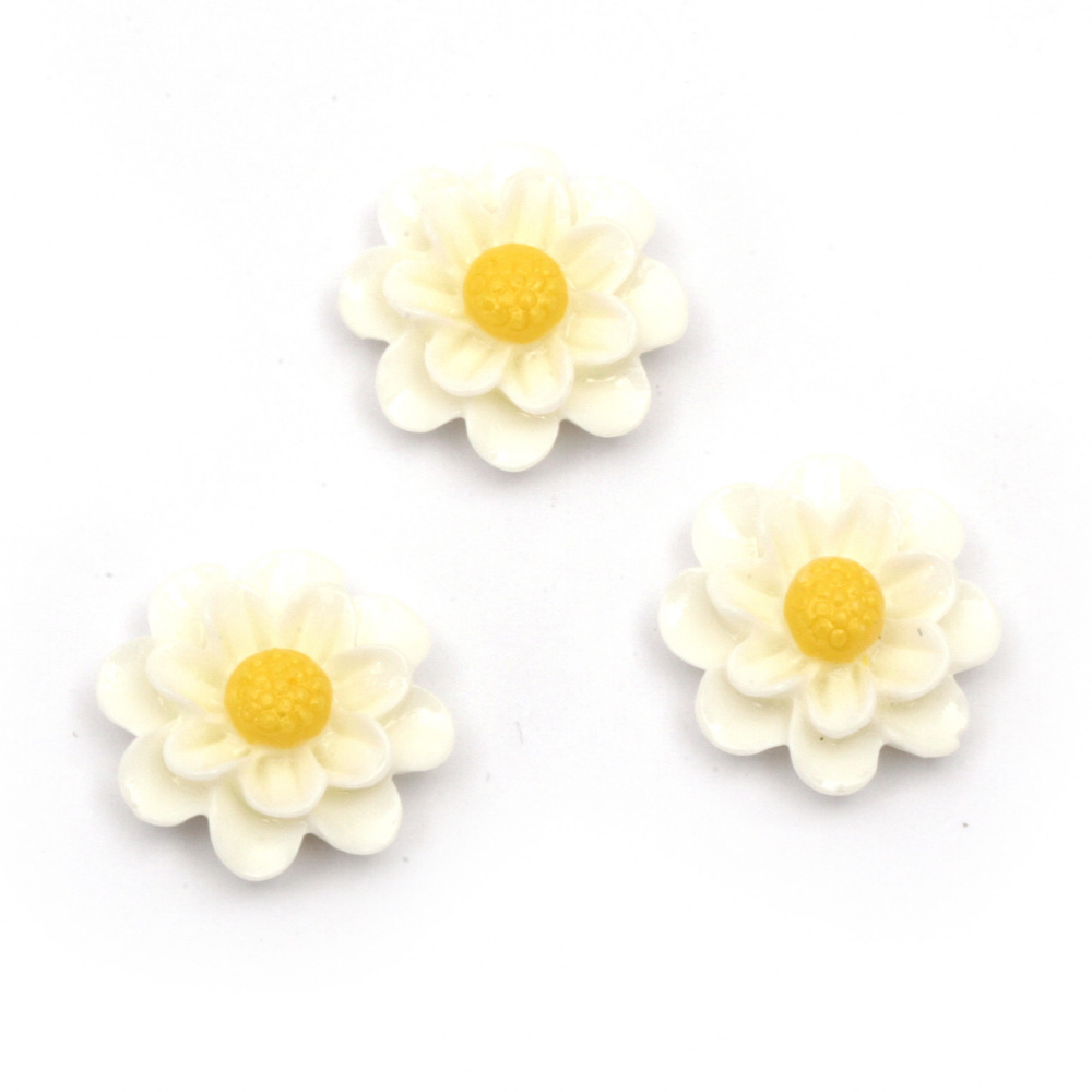 Мънисто резин тип кабошон цвете 14x5 мм цвят бял -10 броя
