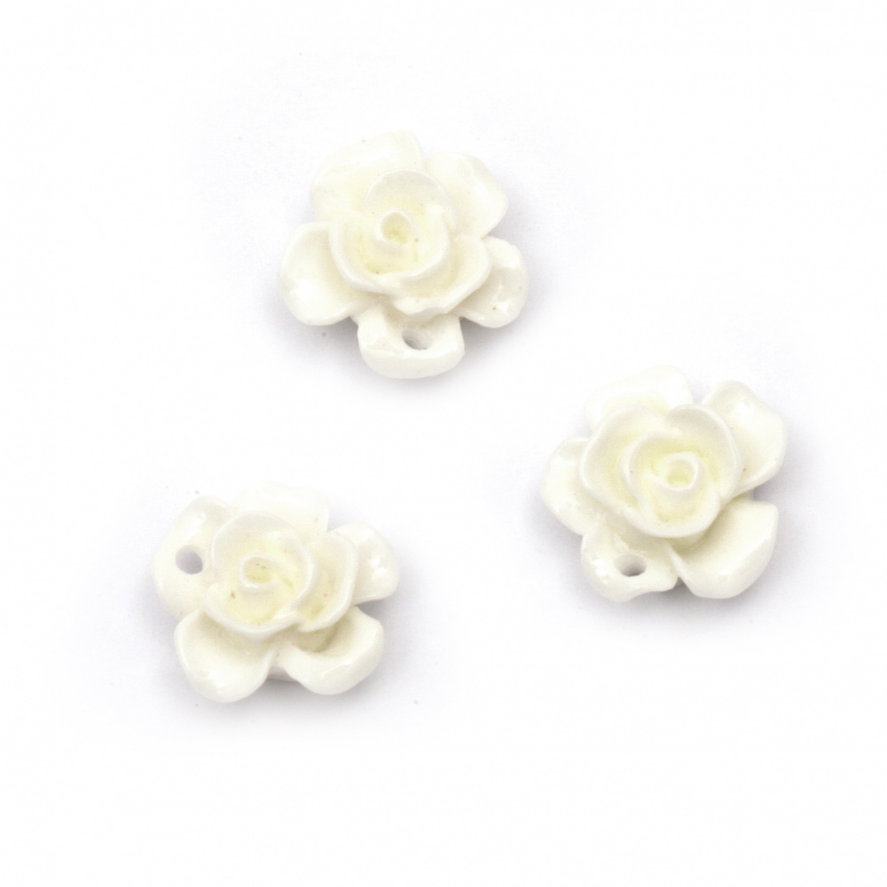 Мънисто резин тип кабошон цвете 15x7 мм цвят бял -10 броя