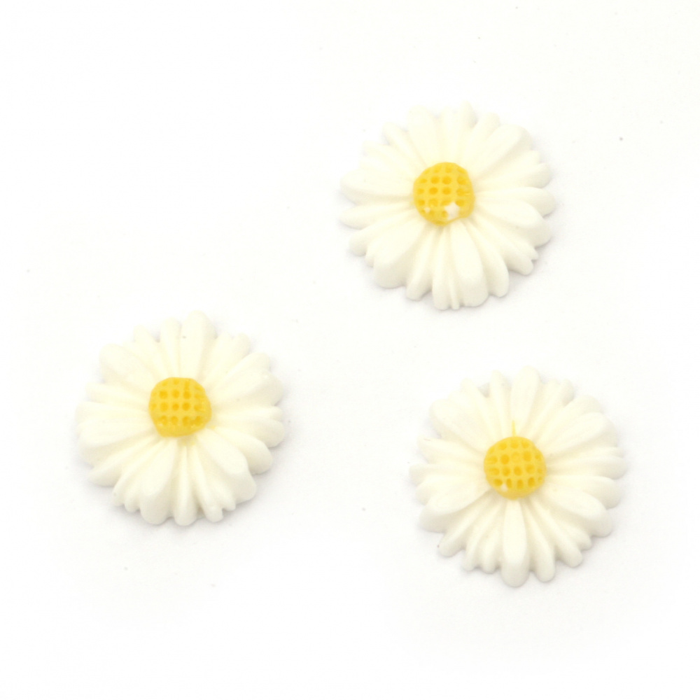 Мънисто резин тип кабошон цвете 13x4 мм цвят бял -10 броя