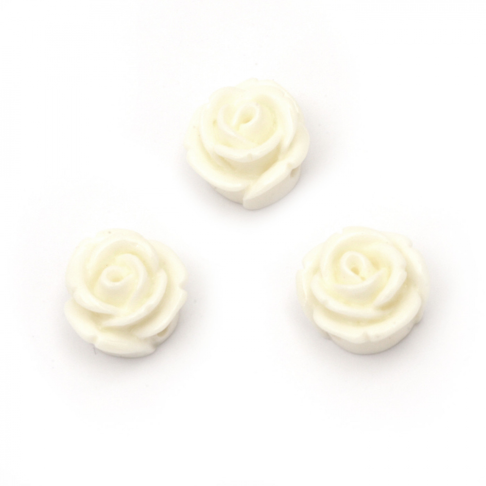 Acrylic resin rose cabochon 12x8 mm hole 2 mm color white - 10 pieces