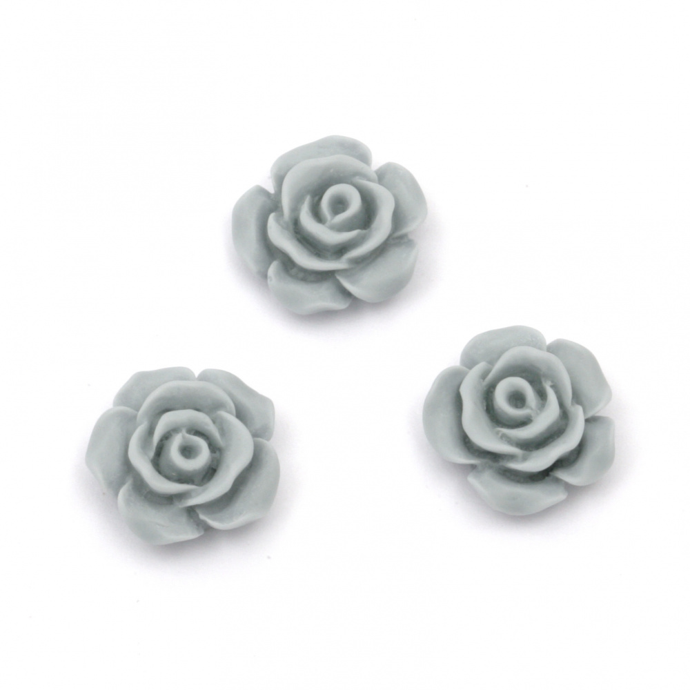Мънисто резин тип кабошон роза 13x7 мм цвят сив -10 броя
