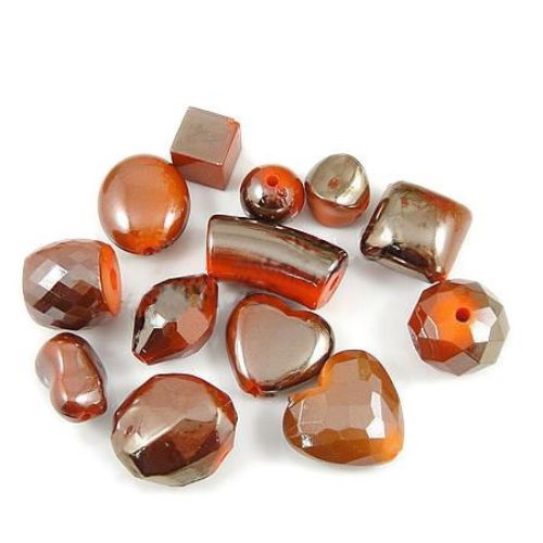 Assorted acrylic beads  with black UV plating 10 mm 10~30 mm hole 1~4 mm orange - 50 grams   
