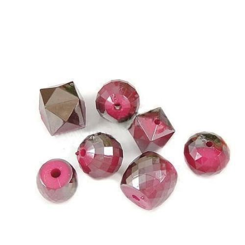 Assorted acrylic beads  with black UV plating 14~20 mm hole 2~3 mm dark pink - 50 grams