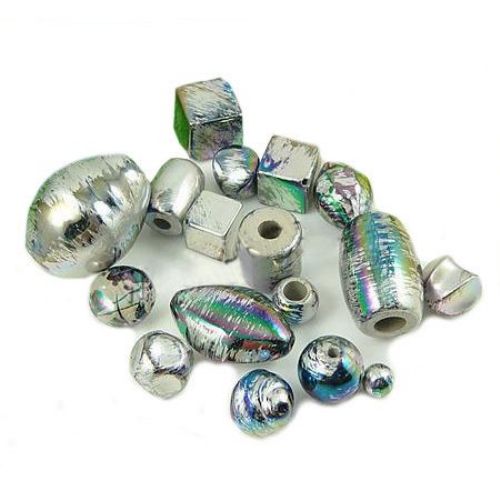 ASSORTED Plastic Beads with Black UV Finish, 8 ~ 36 mm, Hole: 2 ~ 7.5 mm -50 grams