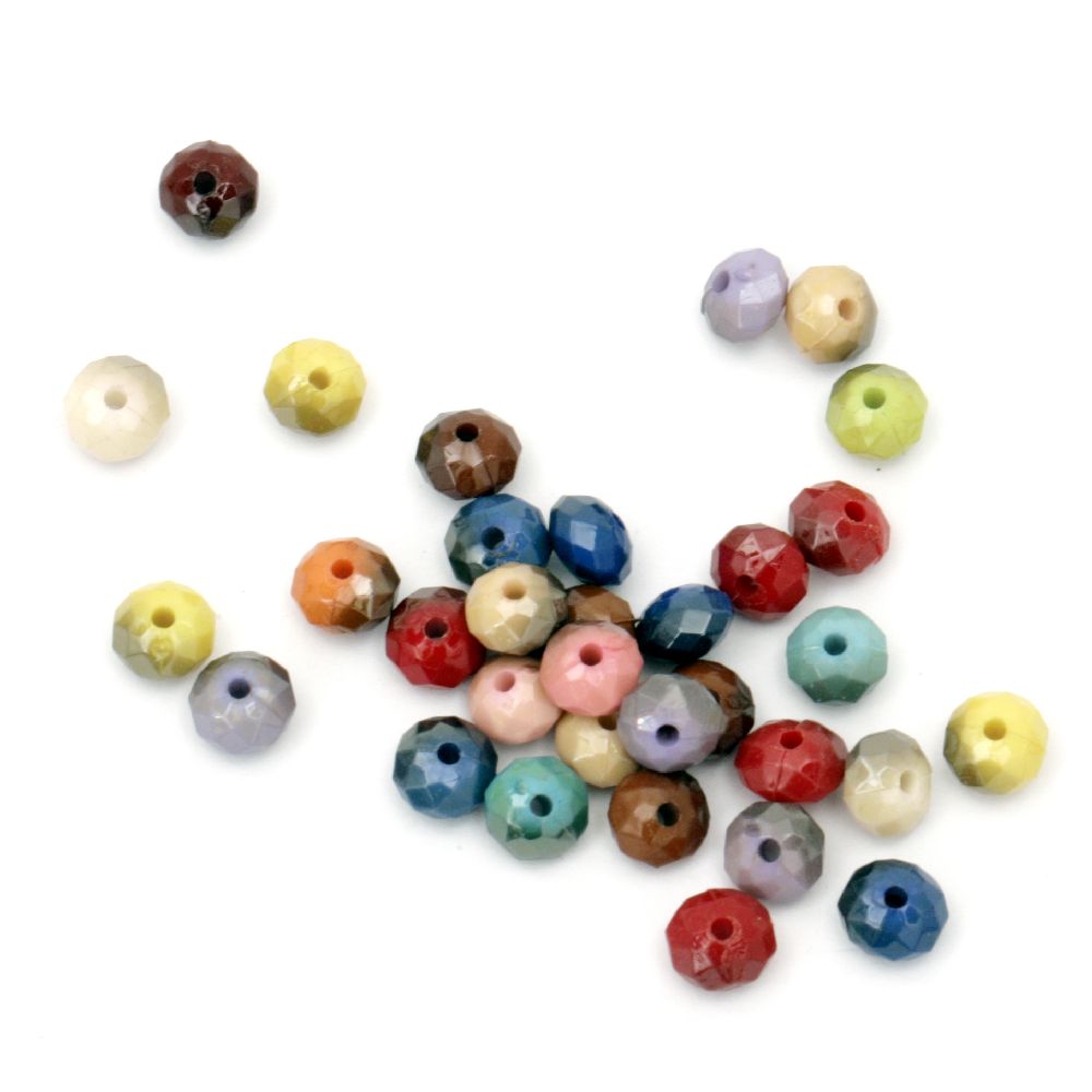 Opaque Faceted Abacus Bead with UV Finish, 8x5.5 mm, Hole: 1 mm, MIX -20 grams ~ 104 pieces