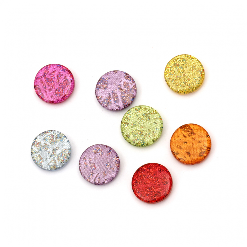 Colorful Patterned Circle-shaped Button for Handmade Accessories and Decoration, 13x4 mm, Hole: 1 mm, MIX -10 pieces