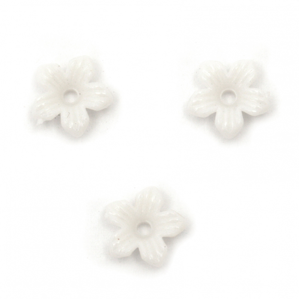 Margele floare solidă 10x3,5 mm gaură 1 mm culoare alb -50 grame ~ 500 bucăți