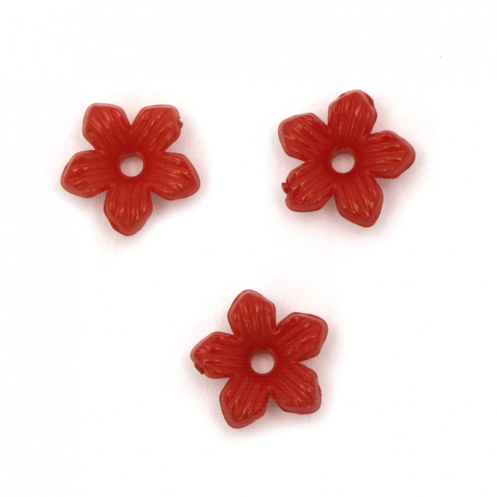 Opaque Plastic Flower Bead, 10x3.5 mm, Hole: 1 mm, Red -50 grams ~ 500 pieces