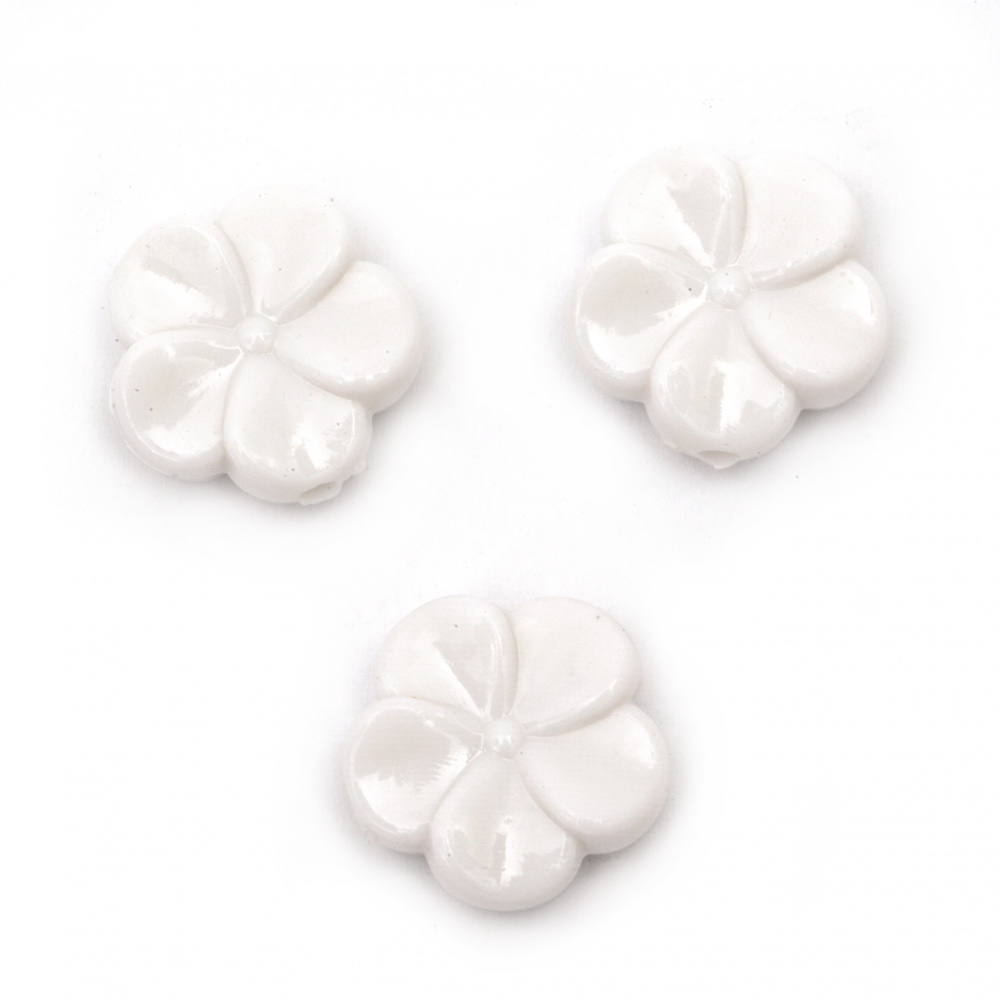 Solid Acrylic Flower Bead, 19x8 mm, Hole: 2 mm, White -20 grams ~ 13 pieces