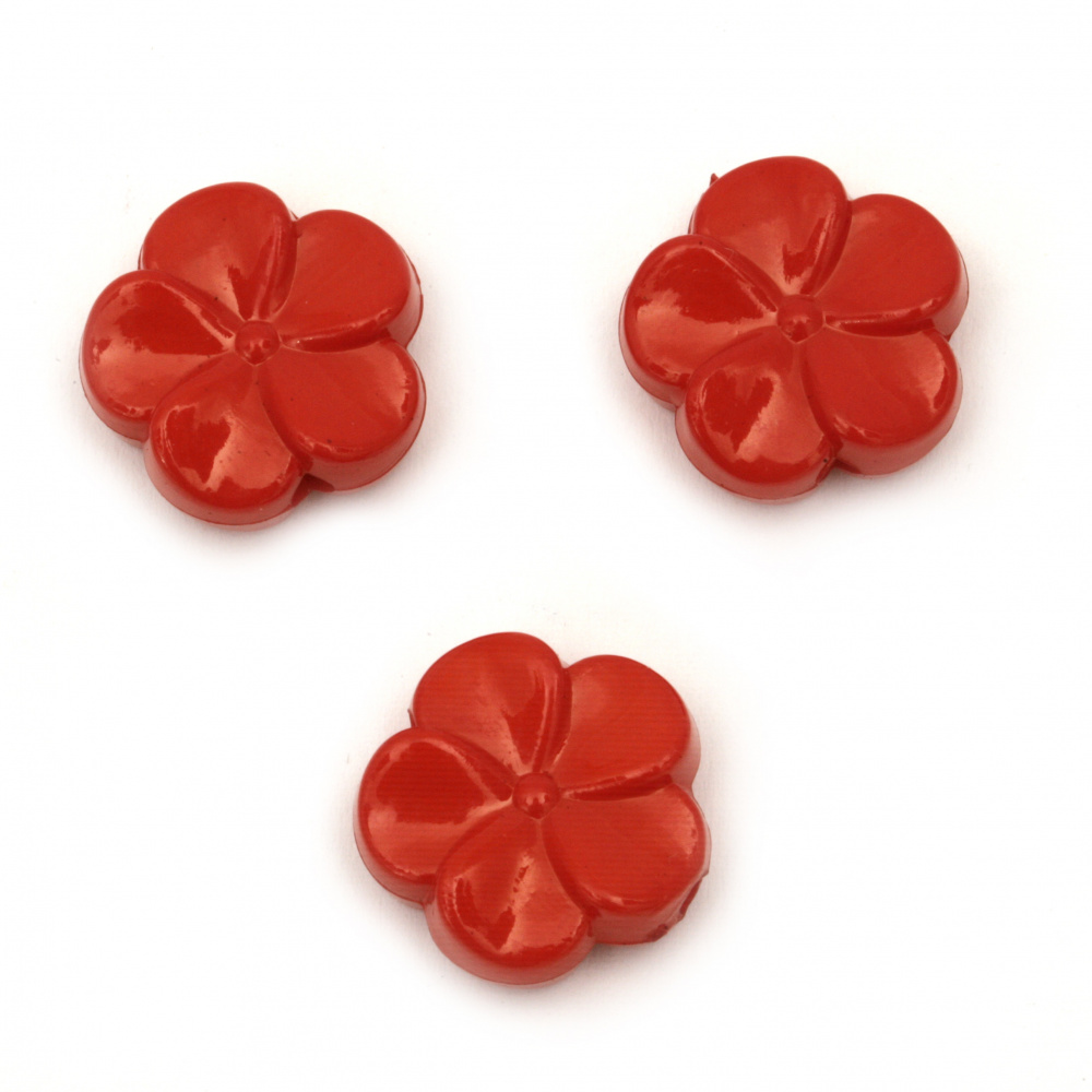 Solid Acrylic Flower Bead for DIY Jewelry and Decoration, 19x8 mm, Hole: 2 mm, Red -20 grams ~ 13 pieces