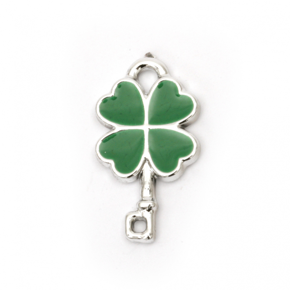 Pendant CCB key clover 26x14.5x3 mm hole 3 mm color green -5 pieces