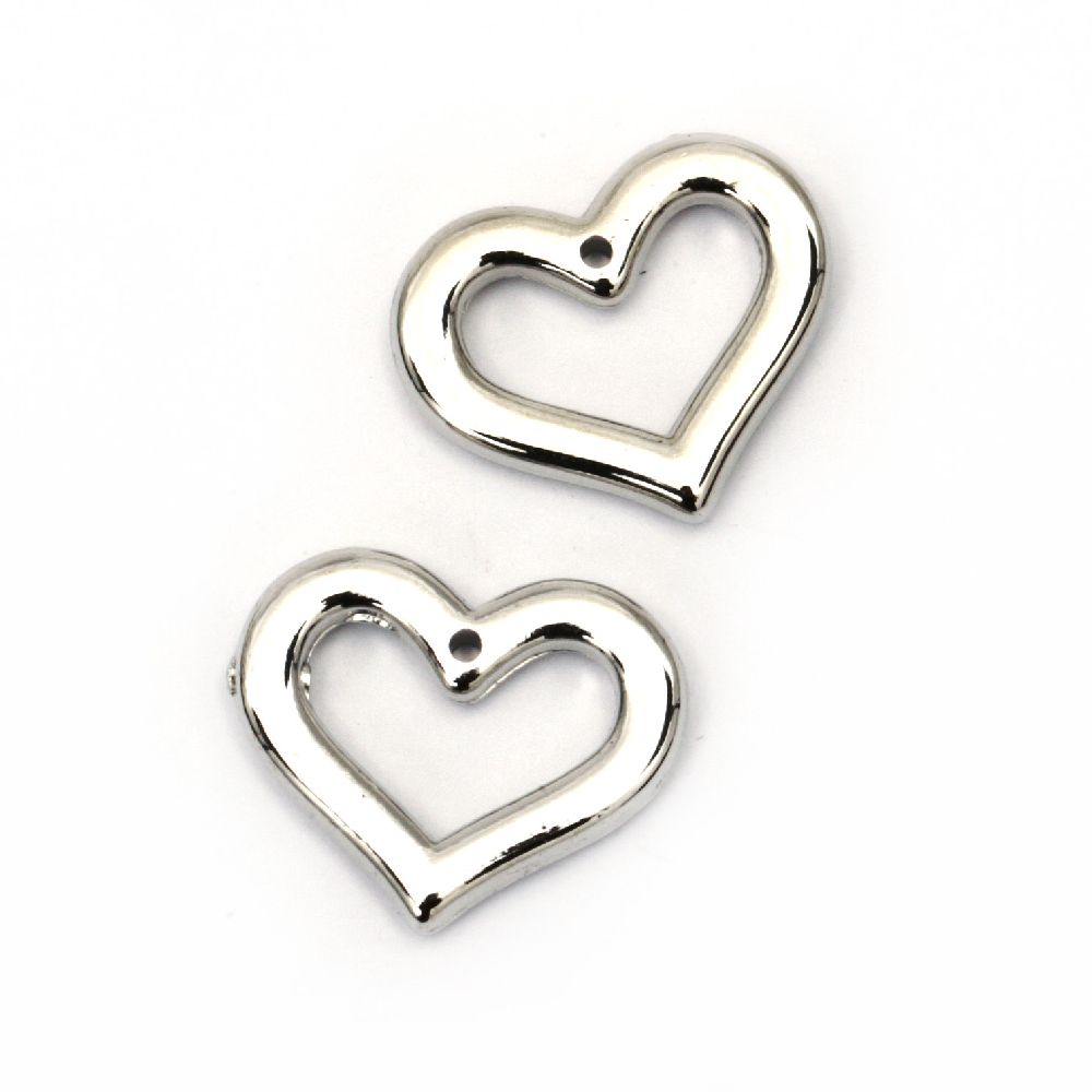 Pendant Heart CCB 21x18x3 mm hole 1 mm color silver -20 pieces