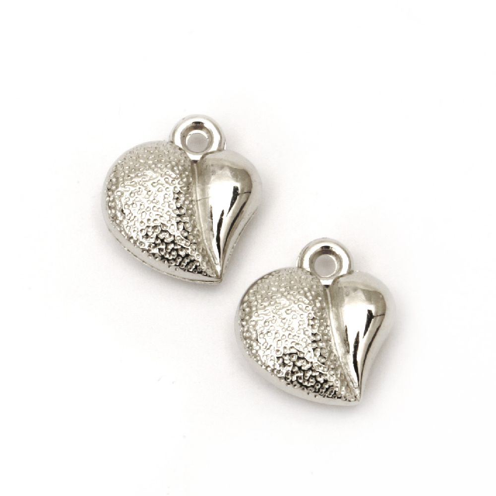 Pendant CCB heart 15x14x5 mm hole 2 mm color silver -20 pieces