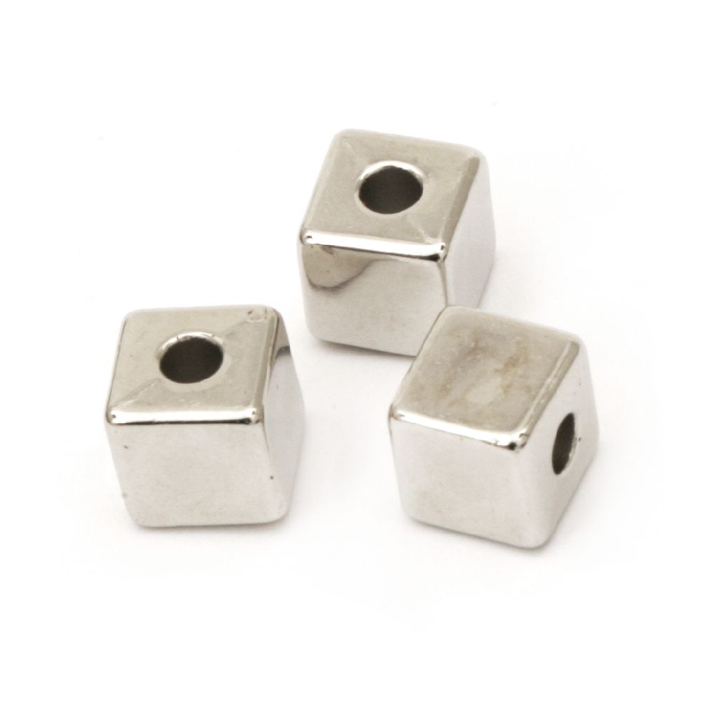 Bead CCB square 7x7 mm hole 2 mm color silver -50 pieces