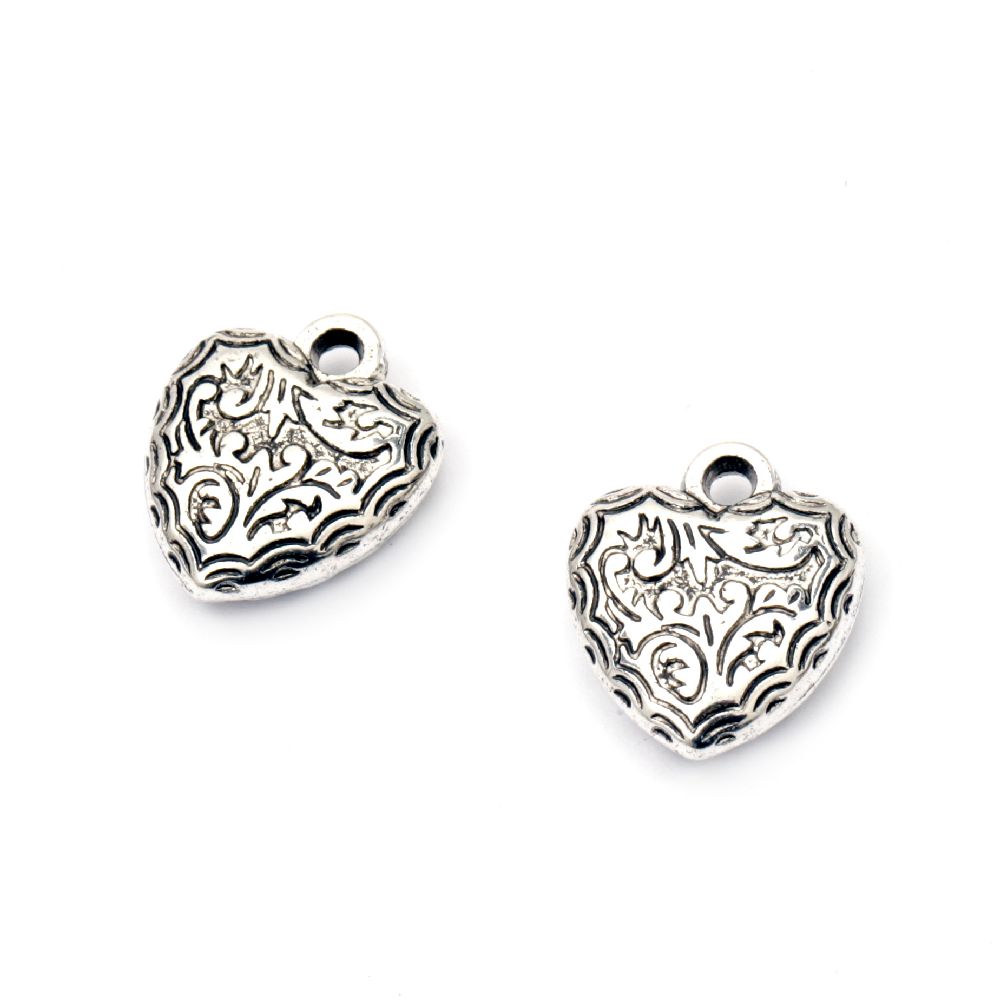 Pendant CCB heart 17x15 mm hole 2 mm color silver -20 pieces