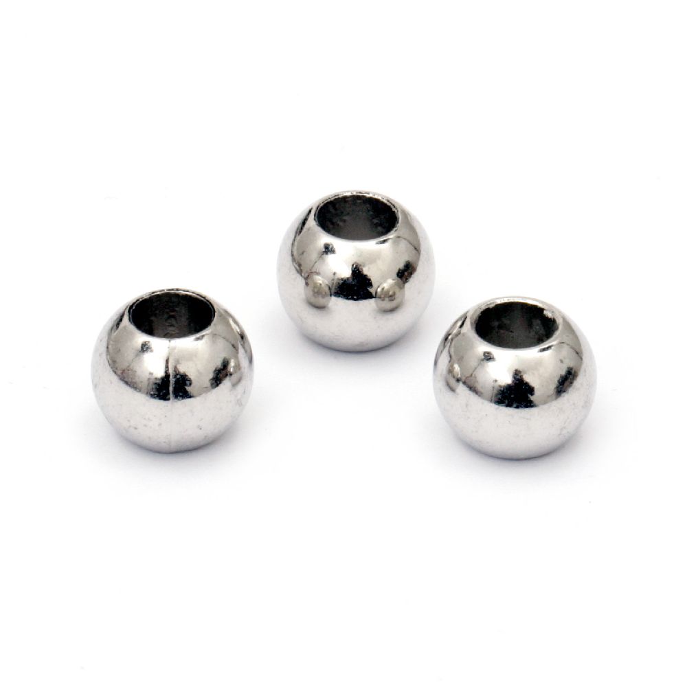 Bead CCB ball 12x9 mm hole 5.5 mm color silver -20 pieces