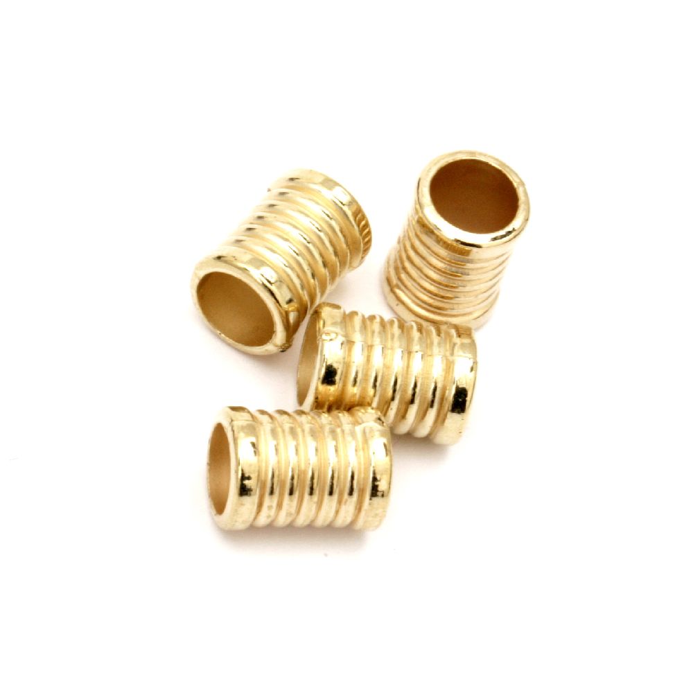 Bead CCB cylinder 12.5x9 mm hole 7 mm color gold -20 pieces