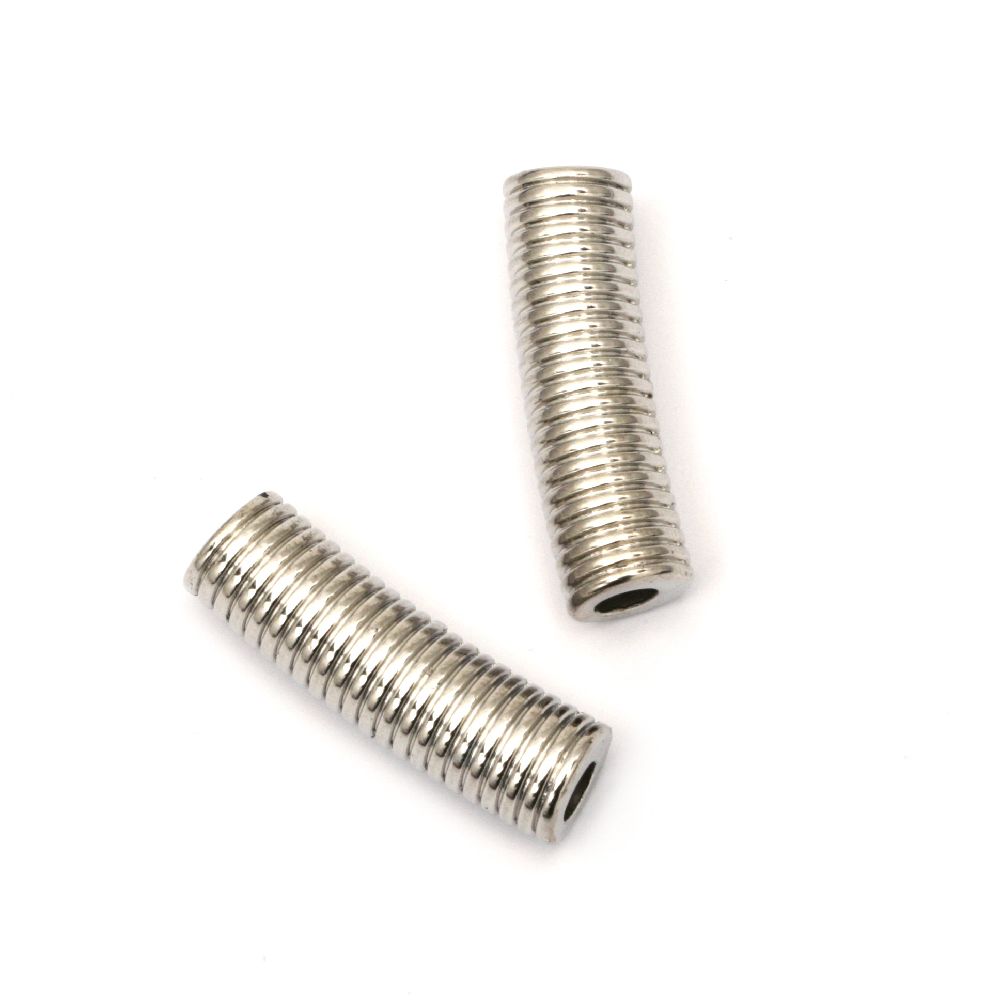 Bead CCB cylinder 33x9 mm hole 4.5 mm color silver -10 pieces