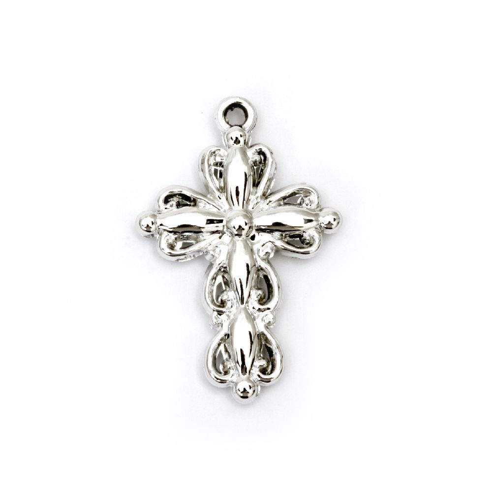 Pendant CCB cross 37x25x4 mm hole 2 mm color silver -10 pieces
