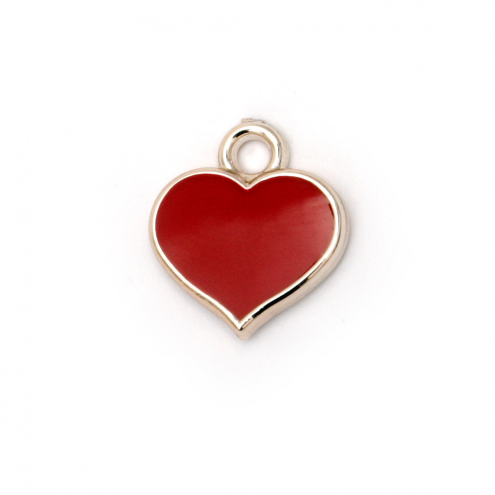 Pendant CCB heart 17x15x3.5 mm hole 2 mm red color gold -5 pieces
