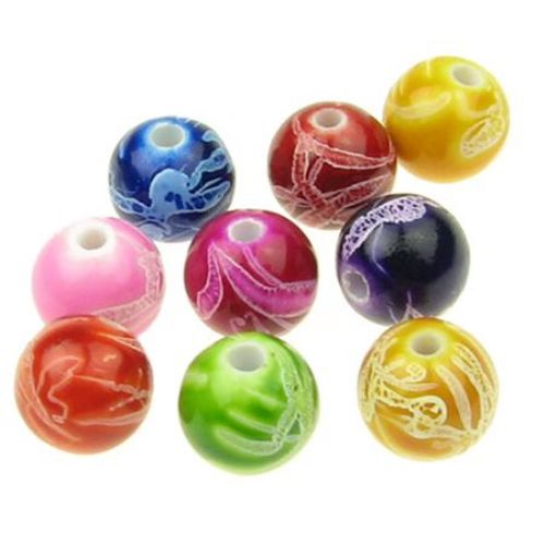 Painted acrylic bead 10 mm  ball 10 mm hole 2 mm color - 20 grams ~30 pieces