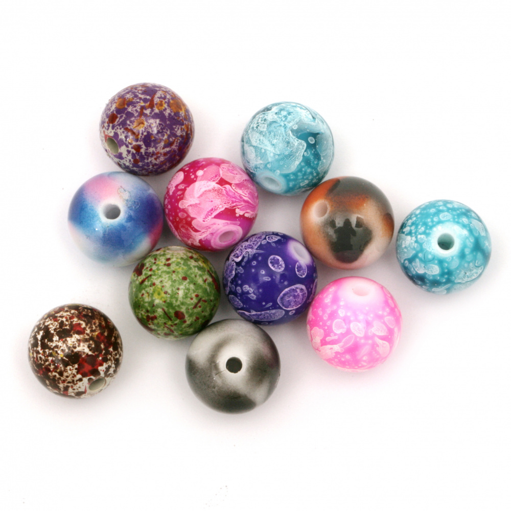 Bead solid ball 14 mm hole 2.5 mm color ASSORTED -20 grams ~ 13 pieces