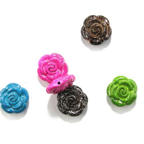 Plastic flower painted with glitter 28x10 mm hole 2 mm colored - 50 g